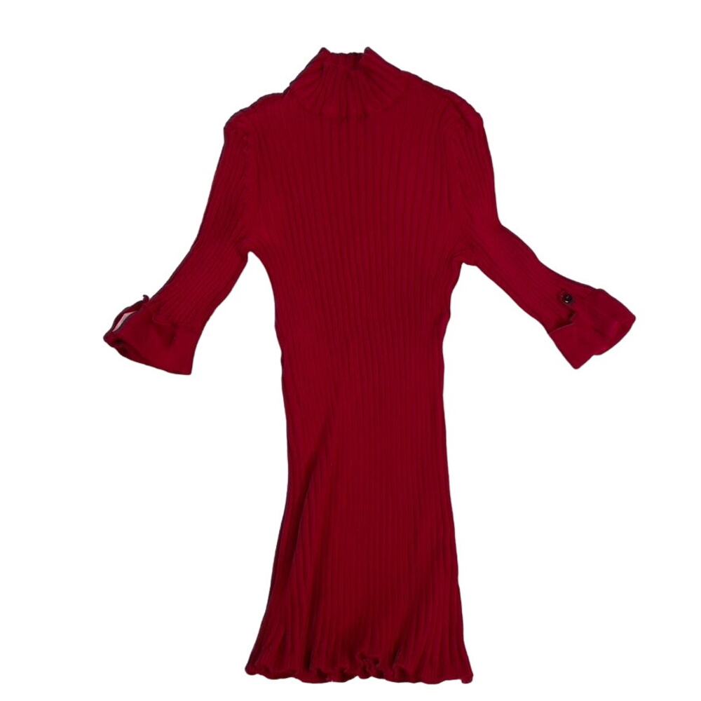Style & Co Womens Red Ribbed Turtleneck Sweater Button Cuff Long Sleeve Size S